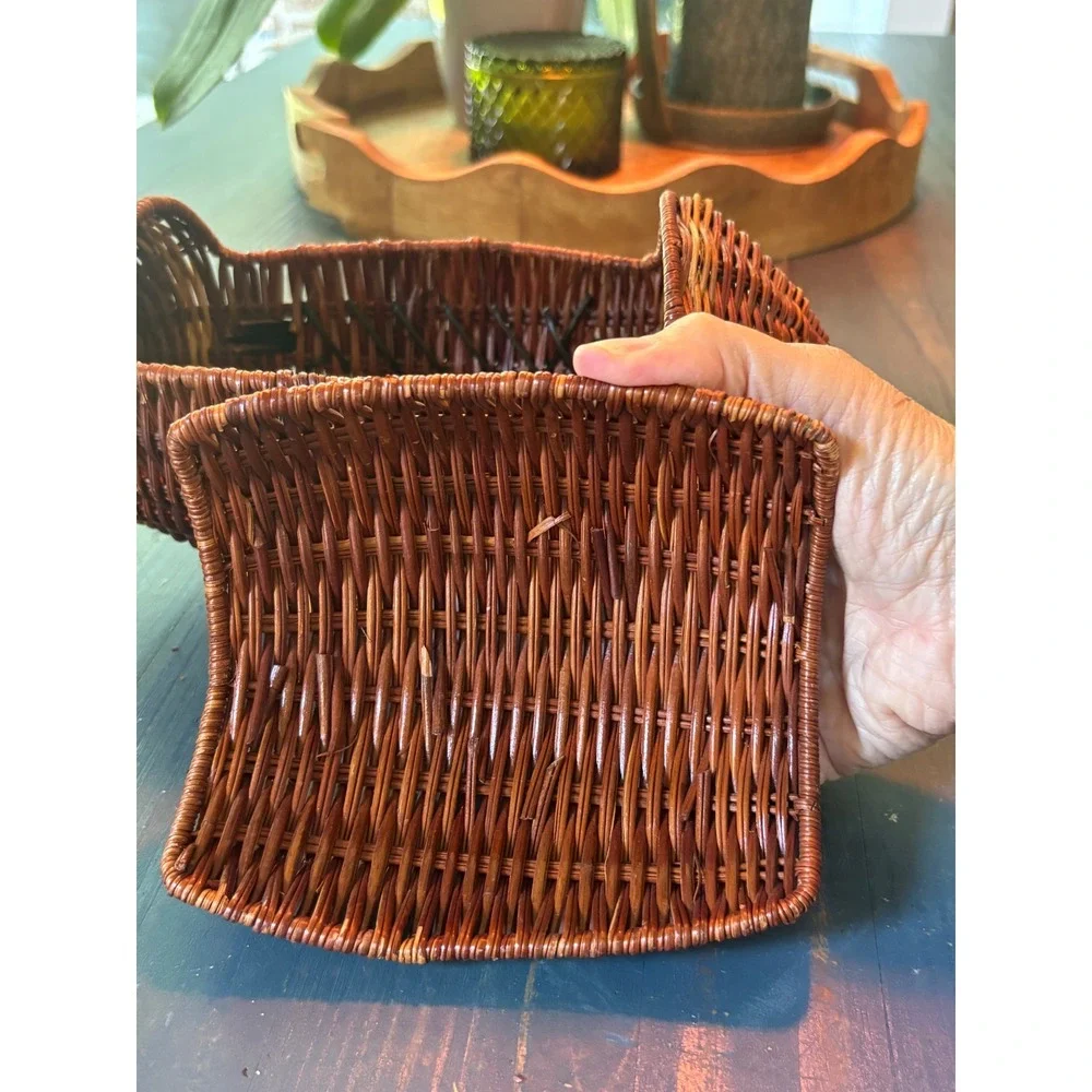 Vintage Wicker Football Basket with Lid Hand Woven Sports Decor Brown